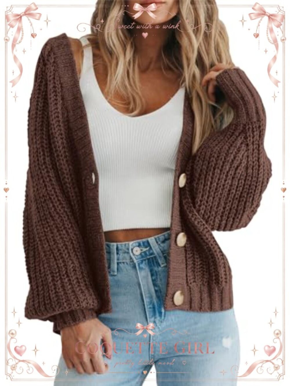 PRETTYGARDEN Women's Chunky Knit Open Front Button Cardigan Long Sleeve